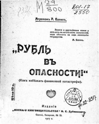 Рубль въ опасности! (Как избѣжать финансовой катастрофы).